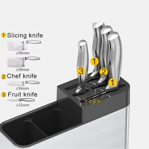 Stainless Steel Spoon Holder - Spoon Stand for Kitchen Steel - Countertop Holder for Spoons, Forks, Knives, Spatula - 15L x 10W x 10H cm (Black)