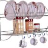 Stainless Steel Wall-Mounted 2-Tier Kitchen Dish Rack Rust-Resistant Dish Drainer Stainless Steel Wall-Mounted 2-Tier Kitchen Dish Rack Rust-Resistant Dish Drainer with 12 Plate Holders, 6 Hooks, Removable Drip Tray, Space-Saving Organizer for Plates, Bowls,Kitchen Tools