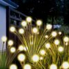 Starburst Swaying Solar Garden Lights - 8 LED Firefly Decorative Outdoor Lamps, IP65 Waterproof Warm White Path Lighting, Solar Powered Flickering Swings for Patio & Lawn (Pack of 1)