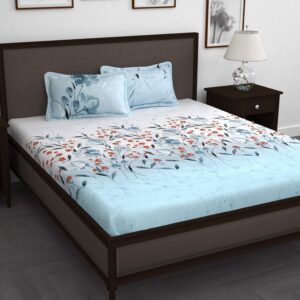 Story@Home Bedsheet for King Size Bed | Cotton Bedsheet | Floral | King Size Bed Sheet Cotton with 2 King Pillow Covers (270 X 270 Cm, Sky Blue) | Perfect for Diwali Gifting/Festive Gifting | 260TC