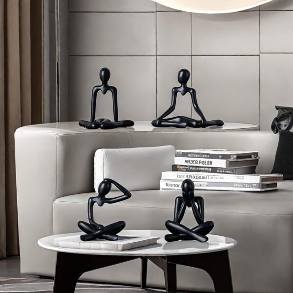 Street27® 4pcs Decorative Abstract Thinker Men Statue showpiece Set | Home Decor Items|Premium PVC Modern Art showpiece for Home Decor Living Room Bedroom Bookshelf Desktop Table Office Gift (Black)