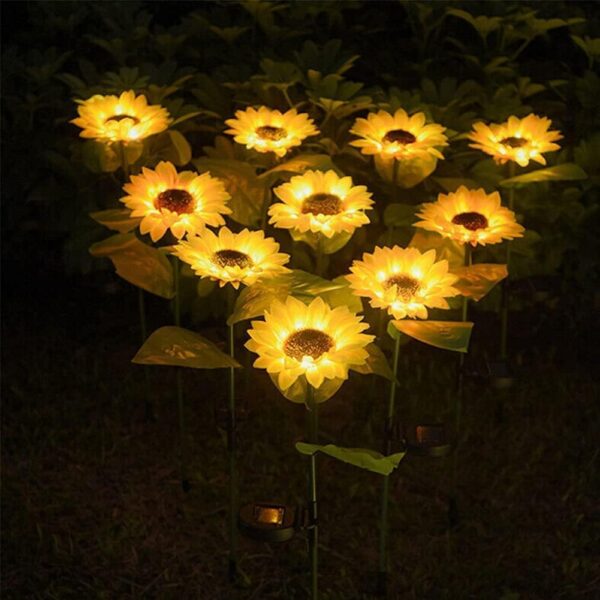 Sunflower Garden Light(2 PIS) Solar Garden Lights Outdoor Sun Flower Garden Light Sunflower Garden Light Solar Powered Realistic Sunflower Lights Waterproof Decorative Landscape Lights