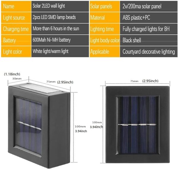 TCCO ENTERPRISE 2 Pack LED Solar Up and Down Outdoor Security Wall Lamps, IP65 Waterproof Solar Outdoor Lights, Fence Lights LED Solar Wall Lights for Home Garden Porch(Warm Light) (2)ABS PC plastic