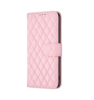 TELETEL Quilt Leather Magnetic Closure | Cards & Cash Pockets Wallet Mobile Case | Phone Flip Cover - Pink for Samsung Galaxy M21