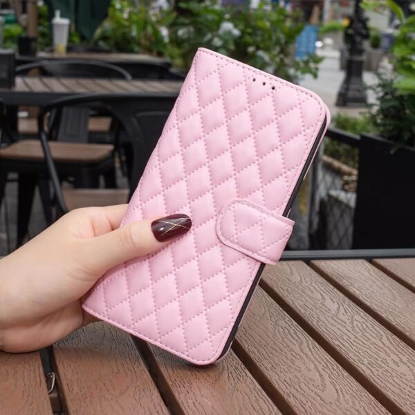 TELETEL Quilt Leather Magnetic Closure | Cards & Cash Pockets Wallet Mobile Case | Phone Flip Cover - Pink for Samsung Galaxy M21