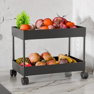 TEX-RO Plastic Storage Rack for Bedroom/Shelf for Bedroom/Bathroom Storage Rack/Trolley TEX-RO Plastic Storage Rack for Bedroom/Shelf for Bedroom/Bathroom Storage Rack/Trolley for Kitchen Storage/Multipurpose Storage Rack (Black, 2 Layer)