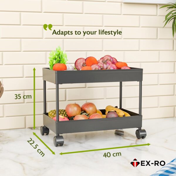 TEX-RO Plastic Storage Rack for Bedroom/Shelf for Bedroom/Bathroom Storage Rack/Trolley for Kitchen Storage/Multipurpose Storage Rack (Black, 2 Layer)