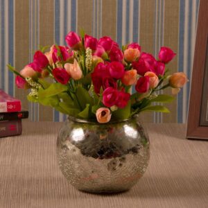 TIED RIBBONS Multicolor Flowers with Mercury Glass Vase for Mothers TIED RIBBONS Multicolor Flowers with Mercury Glass Vase for Mothers Day Home Decor Center Table Bedroom Living Room and Office Decoration (Multicolor)