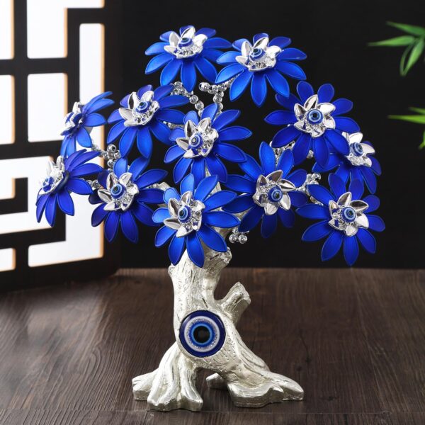 TIED RIBBONS Tree of Life Bonsai - (Silver & Blue, TIED RIBBONS Tree of Life Bonsai - (Silver & Blue, 22Cm) Evil Eye Tree Feng Shui Showpiece Items for Good Luck Positive Energy Vastu Shelf Living Room Home Décor House Warming Gifts and Decoration