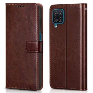 TOUCCH Flip Cover Case for Samsung Galaxy M12 / F12 TOUCCH Flip Cover Case for Samsung Galaxy M12 / F12 / A12 Flip Cover| Leather Finish Cover & Flexible Stand Design | Card and Money Pocket | Brown