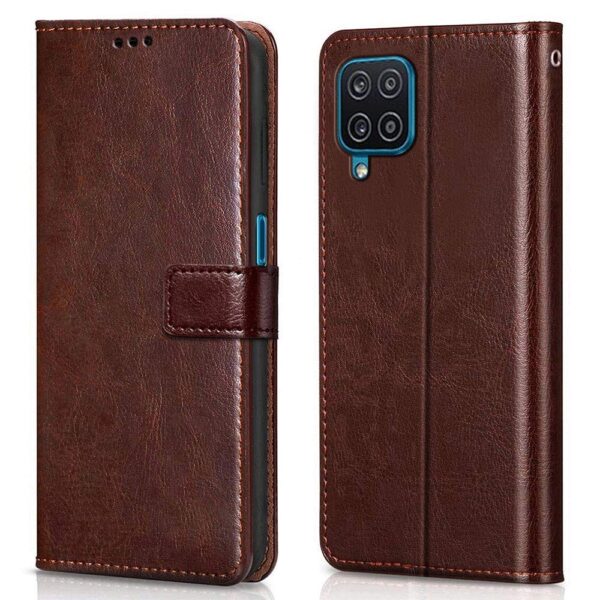TOUCCH Flip Cover Case for Samsung Galaxy M12 / F12 TOUCCH Flip Cover Case for Samsung Galaxy M12 / F12 / A12 Flip Cover| Leather Finish Cover & Flexible Stand Design | Card and Money Pocket | Brown