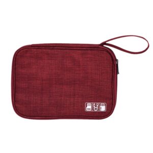 Teak Wood Personalized Personalized Travel Organizer Pouch for USB Cable, Earphone, Power Bank,Charger, Hard Disk & Digital Gadgets, with Mesh Pockets Size 25 X 19 X 2 Cm Best Organiser Bag (Maroon)