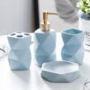 The Better Home 4pcs Ceramic Bathroom Set | Soap Dispenser The Better Home 4pcs Ceramic Bathroom Set | Soap Dispenser (380ML), 2 Toothbrush Holders & Soap Holder For Bathroom | Bathroom Accessories Items | Liquid Soap Dispenser For Bathroom | Soap Case | Blue