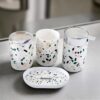 The Better Home Bathroom Accessories Set | 4 Piece Terrazzo The Better Home Bathroom Accessories Set | 4 Piece Terrazzo Design | Soap Dispenser Tooth Brush Holder Mouth Wash Cup Soap Dish | for Bathroom | Attractive and Stylish | Multicolor | Pack of 4