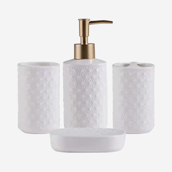 The Better Home Bathroom Accessories Set of 4 Pcs | Soap Dispenser for Bathroom | Toothbrush Holder | Soap Case for Bathroom | Sturdy and Long-Lasting | Bathroom Accessories Items - White