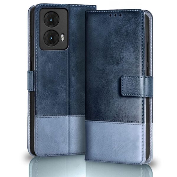 TheGiftKart Flip Back Cover Case for Motorola Moto G85 5G TheGiftKart Flip Back Cover Case for Motorola Moto G85 5G | Dual-Color Leather Finish | Inbuilt Stand & Pockets | Wallet Style Back Case Cover for Motorola Moto G85 5G (Faux Leather, Blue & Sky)