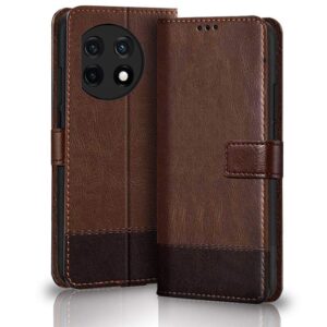 TheGiftKart Flip Back Cover Case for OnePlus 11R 5G | Dual-Color Leather Finish | Inbuilt Stand & Pockets | Wallet Style Flip Back Case Cover for OnePlus 11R 5G (Brown & Coffee)