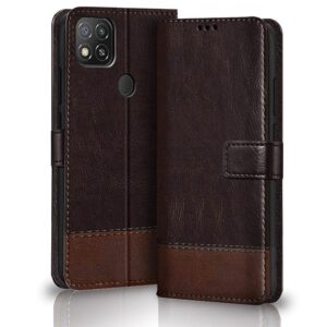 TheGiftKart Flip Back Cover Case for Redmi 9 / Redmi 9 Activ/Poco C31 | Leather Finish | Inbuilt Stand & Pockets | Wallet Flip Case Back Cover for Redmi 9 / Redmi 9 Activ/Poco C31 (Coffee & Brown)