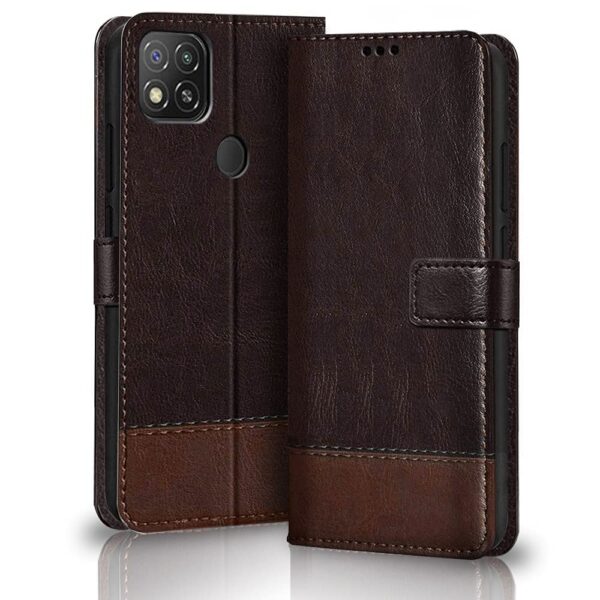 TheGiftKart Flip Back Cover Case for Redmi 9 / Redmi 9 Activ/Poco C31 | Leather Finish | Inbuilt Stand & Pockets | Wallet Flip Case Back Cover for Redmi 9 / Redmi 9 Activ/Poco C31 (Coffee & Brown)