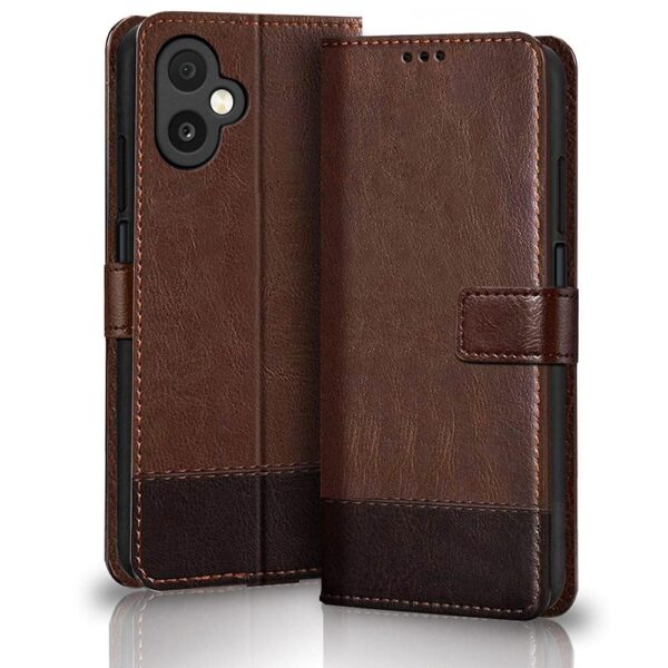 TheGiftKart Flip Back Cover Case for Samsung Galaxy M06 5G TheGiftKart Flip Back Cover Case for Samsung Galaxy M06 5G / F06 5G | Dual-Color Leather Finish | Inbuilt Stand & Pockets | Flip Back Cover for Samsung M06 5G / F06 5G (Faux Leather, Brown & Coffee)