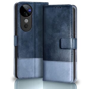 TheGiftKart Flip Back Cover Case for Vivo V40 / V40 TheGiftKart Flip Back Cover Case for Vivo V40 / V40 Pro / T3 Ultra 5G | Dual-Color Leather Finish | Inbuilt Stand & Pockets | Wallet Style Flip Back Cover Case (Faux Leather, Blue & Sky)