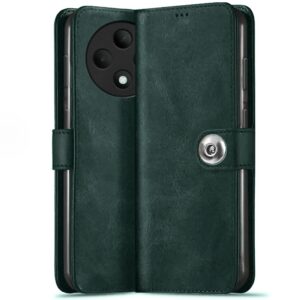 TheGiftKart Flip Cover Back Case for Oppo F27 5G | TheGiftKart Flip Cover Back Case for Oppo F27 5G | Genuine Leather Finish | Designer Button | Inbuilt Pockets & Stand | Wallet Style Flip Back Cover Case for Oppo F27 5G (Faux Leather, Green)