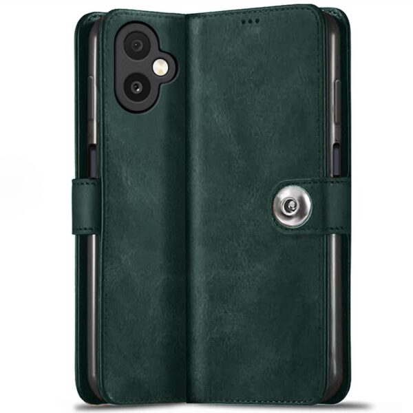 TheGiftKart Flip Cover Back Case for Samsung Galaxy M17e 5G TheGiftKart Flip Cover Back Case for Samsung Galaxy M17e 5G / A07 / F70e / A07 5G | Genuine Leather Finish | Designer Button | Inbuilt Pockets & Stand | Flip Back Cover Case (Faux Leather, Green)