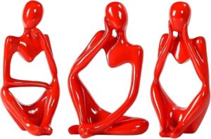 Thinker Statue Decor, Resin Thinker Sculpture Abstract White Resin Decor for Office Desktop or Home (Red)