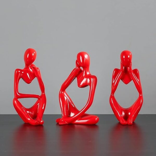 Thinker Statue Decor, Resin Thinker Sculpture Abstract White Resin Decor for Office Desktop or Home (Red)