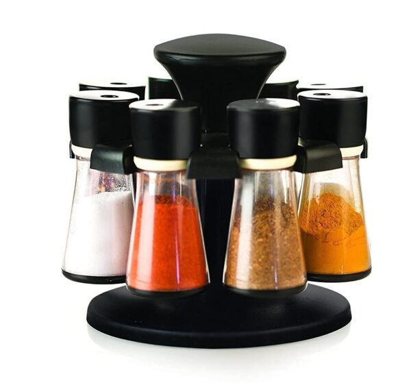 Tithu Mart 8 in 1 Spice Rack Revolving Organizer with Stand, Spice Storage Container Set, Rotating Masala Box for Kitchen, Airtight Spice Jars, Space Saving Kitchen Organizer