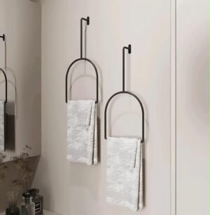 Towel Ring, Black Metal, Arched Design, Towel Holder in Bathroom, Towel Hanger for wash Basin, Bathroom Towel Hanger for Wall,7x16.5 Inch, Wall Mounted Towel Holder for Bathroom (Set of 1)
