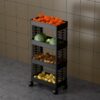 Trailbrix PoRtAbLe uTiLiTy Black 4-Tier Rolling Storage Cart with Wheels, Portable Utility Organizer Trolley for Kitchen, Bathroom, Office(Kitchen Rack 4 TIRE NN)