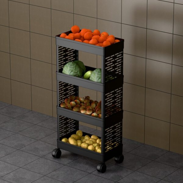 Trailbrix PoRtAbLe uTiLiTy Black 4-Tier Rolling Storage Cart with Wheels, Portable Utility Organizer Trolley for Kitchen, Bathroom, Office(Kitchen Rack 4 TIRE NN)