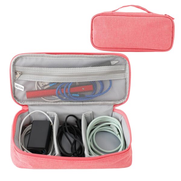 Travel Organizer For Electronic Accessories|Multipurpose Pouch|Adapter, Cable, Gadget Organizer|Two Comparment With Zipper (Pink Blue)