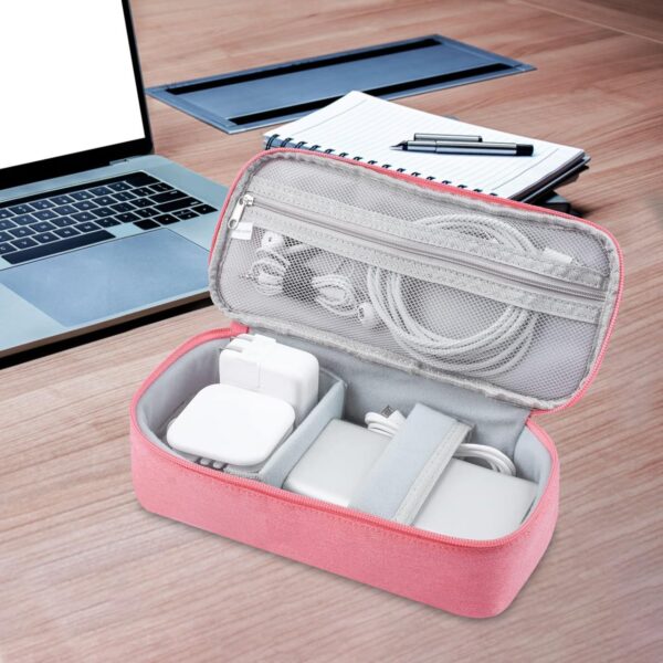 Travel Organizer For Electronic Accessories|Multipurpose Pouch|Adapter, Cable, Gadget Organizer|Two Comparment With Zipper (Pink Blue)