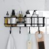 Trendy Home Self Adhesive Bathroom Organiser, Drill-Free Metal Wall Rack Trendy Home Self Adhesive Bathroom Organiser, Drill-Free Metal Wall Rack with 7-Layer Black Powder Coated Matte Finish, Magic Sticker Bathroom Storage Shelf with 4 Hooks, Rust-Proof Wall Organizer