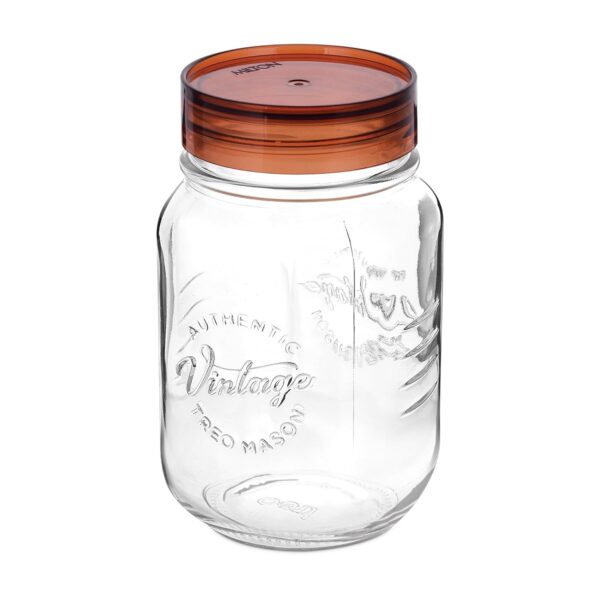 Treo By Milton Vintage Glass Jar With Plastic Lid, 1500 ml, Transparent |Storage Jar | Kitchen Organiser | Modular |Food Safe | Transparent | Refrigerator Safe | Air Tight