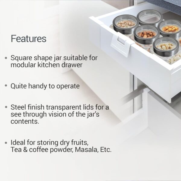 Treo by Milton Cube Storage Containers, Set of 2, Glass Jar with Air Tight Steel Lid, 580 ml each, Transparent Jars for Snacks, Pulses, Masala, Pickles, Cereals, Cookies, Dry Food