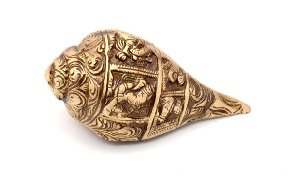 Two Moustaches 100% Pure Brass Ganesha Carving Brass Shankh Showpiece, Two Moustaches 100% Pure Brass Ganesha Carving Brass Shankh Showpiece, Attractive Brass Conch for Temple/Home, Shankh for Pooja, Weight - 430 Grams, Mandir Decorations Items, Standard, Pack of 1