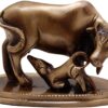 Two Moustaches 3 Inches Brass Kamdhenu Cow & Calf Showpiece, Handcrafted Brass Kamdhenu Statue, Vastu Home Decor for Pooja Room & Mandir, Brown, Weight - 350 Grams, Standard, Pack of 1