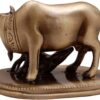 Two Moustaches 3 Inches Brass Kamdhenu Cow & Calf Showpiece, Handcrafted Brass Kamdhenu Statue, Vastu Home Decor for Pooja Room & Mandir, Brown, Weight - 350 Grams, Standard, Pack of 1