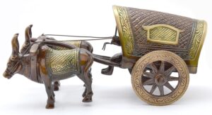 Two Moustaches Brass Covered Village Bullock Cart Showpiece Replica, Brass Two Moustaches Brass Covered Village Bullock Cart Showpiece Replica, Brass Vintage Style Showpieces, Standard, Pack of 1