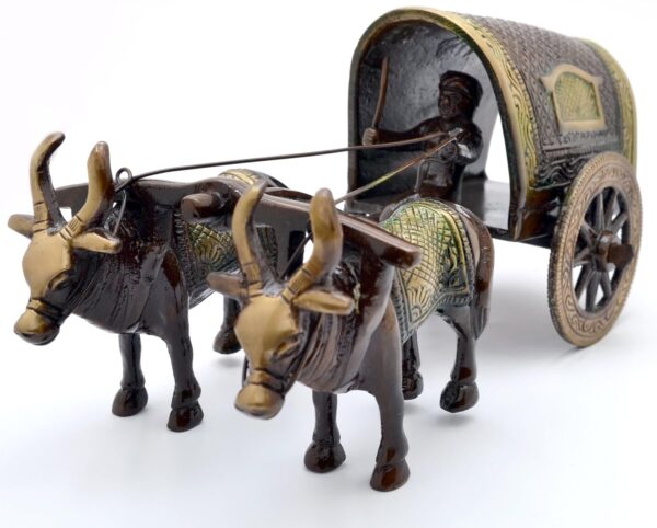 Two Moustaches Brass Covered Village Bullock Cart Showpiece Replica, Brass Vintage Style Showpieces, Standard, Pack of 1