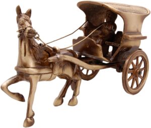 Two Moustaches Brass Horse Cart Replica Showpiece, Brass Showpiece for Two Moustaches Brass Horse Cart Replica Showpiece, Brass Showpiece for Corner Shelves, Size - 5.5 Inches, Standard, Pack of 1