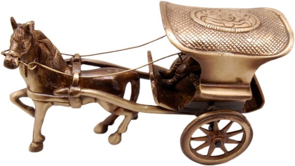 Two Moustaches Brass Horse Cart Replica Showpiece, Brass Showpiece for Corner Shelves, Size - 5.5 Inches, Standard, Pack of 1