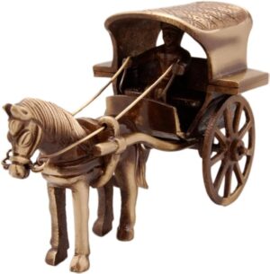 Two Moustaches Brass Horse Cart Replica Showpiece, Showpieces for Home Two Moustaches Brass Horse Cart Replica Showpiece, Showpieces for Home Décor, Showpieces for Corner Table, Brass Home Decor, Showpiece for Gift, Standard, Pack of 1