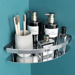 U-S-F BATH ACCESSORIES USF Elegance Stainless Steel Corner Shelf for Bathroom and Kitchen, Wall Mounted Storage Rack for Toiletries and Essentials, Compact Storage Shelf (Pack of 1)
