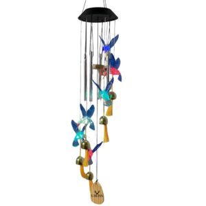 UBliss Blue Hummingbird Solar Wind Chime with Color-Changing LED – UBliss Blue Hummingbird Solar Wind Chime with Color-Changing LED – 6 Bells & 4 Metal Rods – Waterproof Outdoor Hanging Light for Garden, Balcony, Patio & Yard – Gift for Home Decor