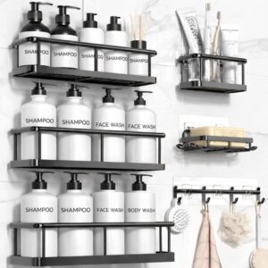 URBANMONK 6 Pcs Bathroom Organiser Without Drill |Bathroom Accessories Set | Bathroom Stand for wall Toothbrush, Soap and Shampoo Holder