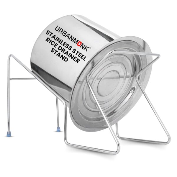 URBANMONK Rice Pot Drainer Stand | Stainless Steel Stand for Fruit, Beans, Noodle Strainer | Cooked Ricestrainerstand | Hands free Rice DrainerStand